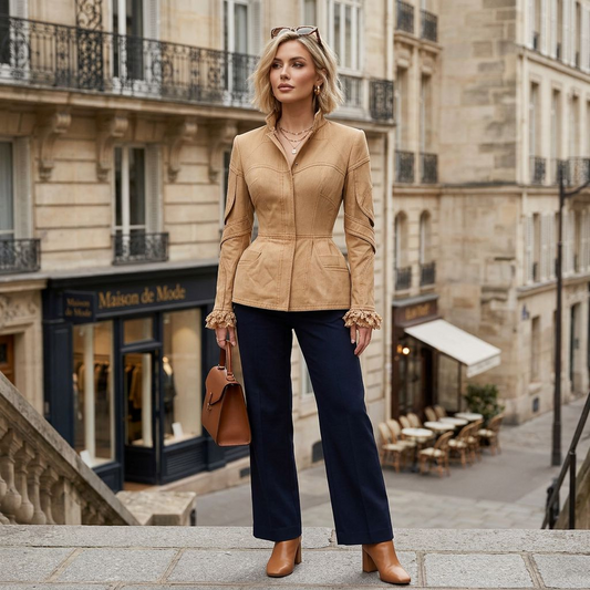 Tan Denim Corset Peplum Jacket